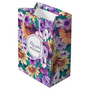 Colourful summer flowers collage pattern medium gift bag