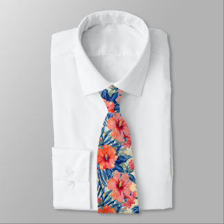 Colourful Summer Flowers Hibiscus Floral Pattern Tie
