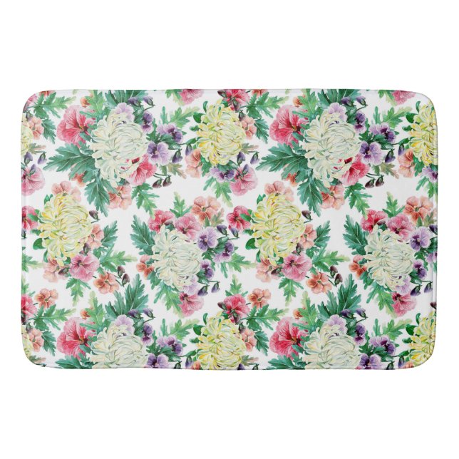 Colourful summer flowers pattern bath mat (Front)