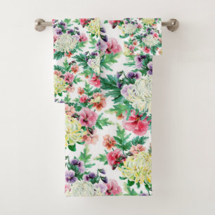 Colourful summer flowers pattern bath towel set