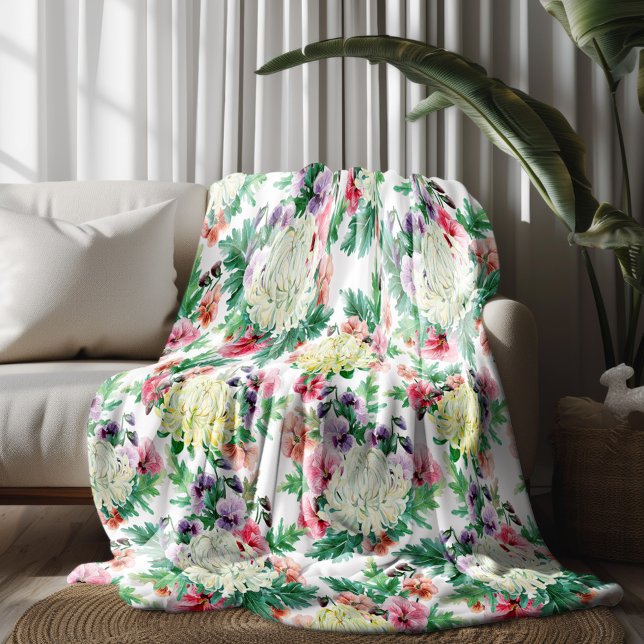 Colourful summer flowers pattern fleece blanket (Creator Uploaded)