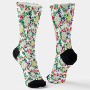 Colourful summer flowers pattern socks