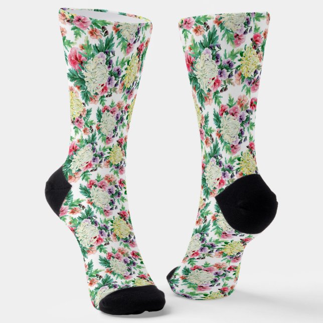 Colourful summer flowers pattern socks (Angled)