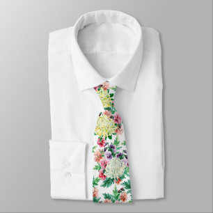 Colourful summer flowers pattern tie