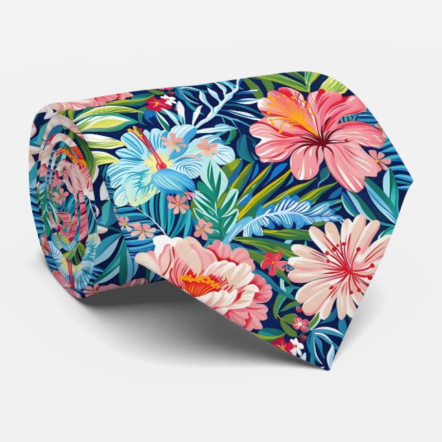 Colourful Summer Flowers Pretty Floral Pattern Tie (Rolled)