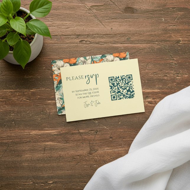 Colourful summer flowers QR code, Wedding RSVP Enclosure Card (Colourful summer flowers QR code, Wedding RSVP Enclosure Card.)