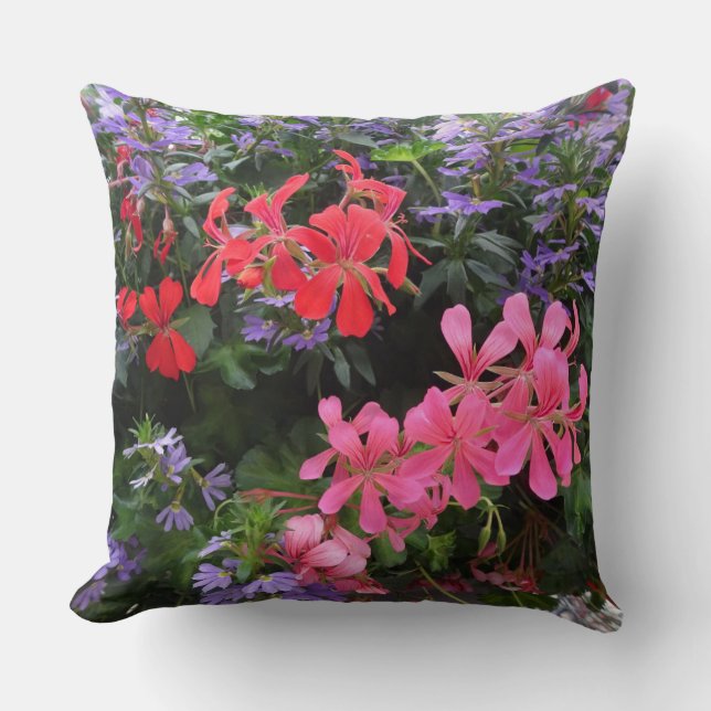 Colourful Summer Flowers Throw Pillow (Front)