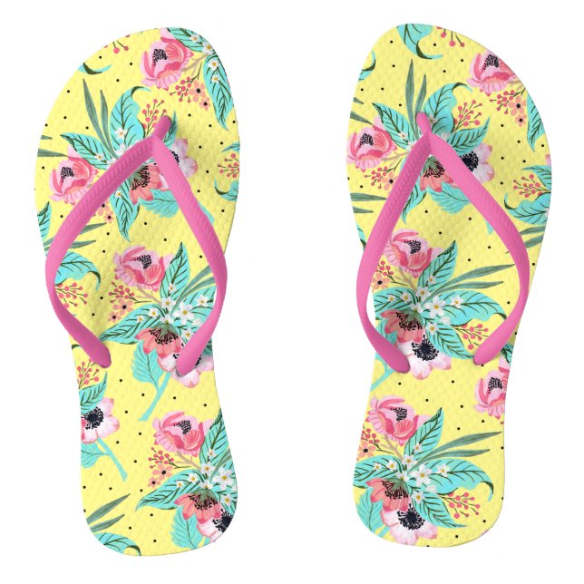 Colourful Summer Flowers, Yellow Flip Flops (Footbed)