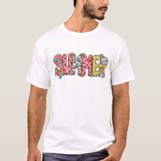 Colourful Summer Fruit Doodle Typography Graphic T-Shirt