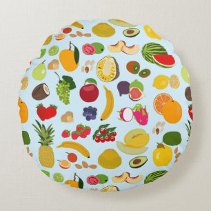 Colourful Summer Fruit Pattern Round Cushion