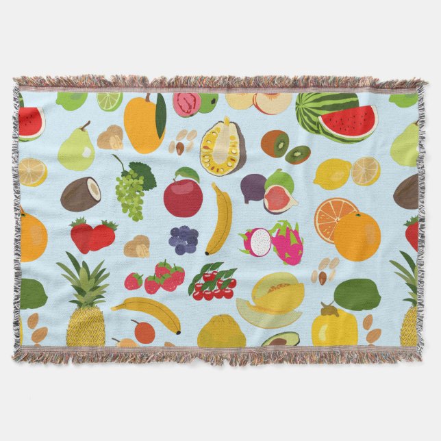 Colourful Summer Fruit Pattern Throw Blanket (Front)