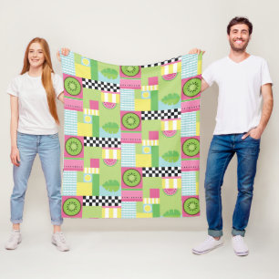 Colourful summer fruit pink green yellow mosaic  fleece blanket