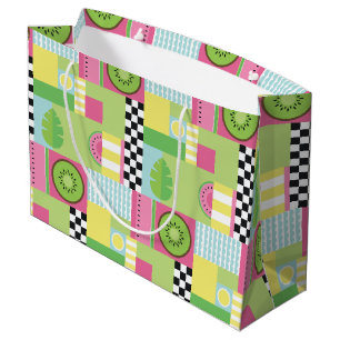Colourful summer fruit pink green yellow mosaic large gift bag