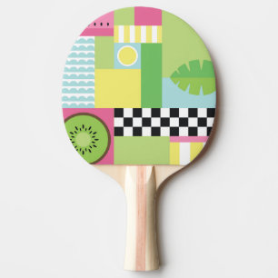 Colourful summer fruit pink green yellow mosaic ping pong paddle