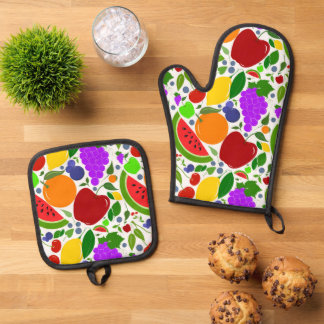 Colourful Summer Fruits Oven Mitt & Pot Holder Set