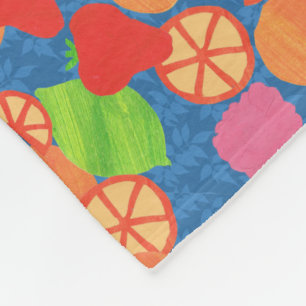 Colourful Summer Fruits Pattern on Deep Blue Fleece Blanket