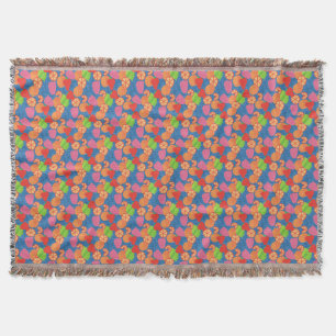 Colourful Summer Fruits Pattern on Deep Blue Throw Blanket
