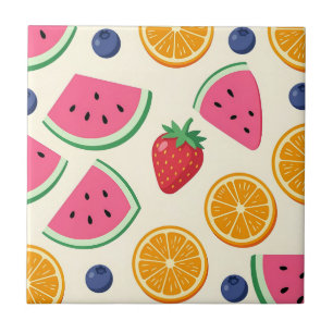 Colourful Summer Fruits Watermelon Orange Ceramic Tile