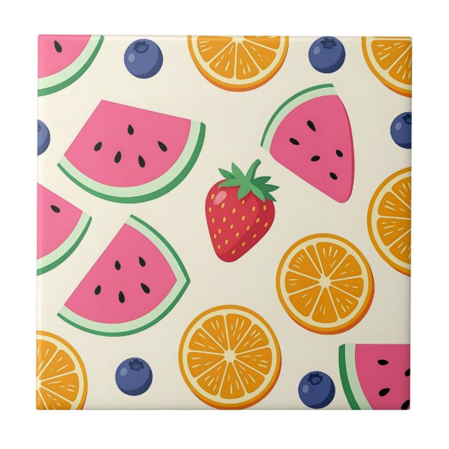 Colourful Summer Fruits Watermelon Orange Ceramic Tile (Front)