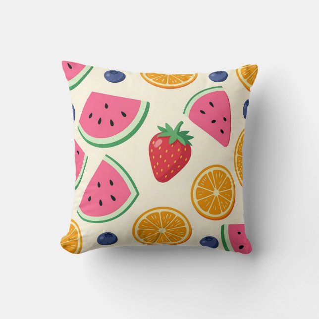 Colourful Summer Fruits Watermelon Orange Cushion (Front)