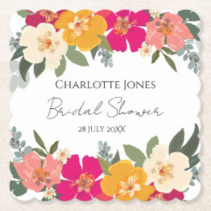 Colourful Summer Garden Bright Floral Bride Showe Paper Coaster
