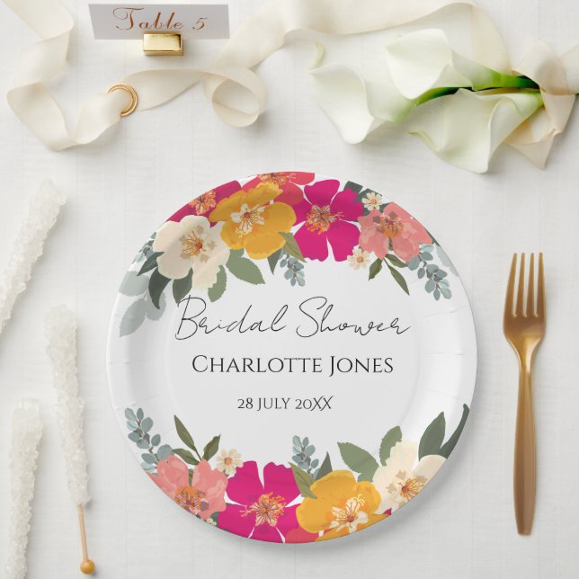  Colourful Summer Garden Bright Floral Bride Showe Paper Plate (Wedding)