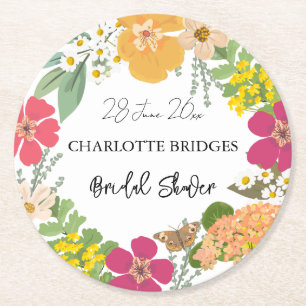 Colourful Summer Garden Bright Floral Bride Shower Round Paper Coaster