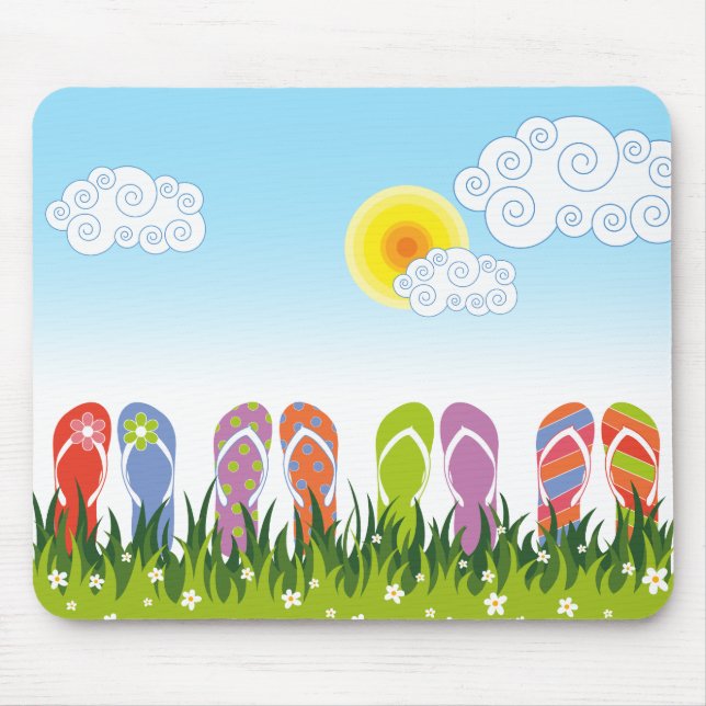 Colourful Summer Garden Flip Flops Fun In The Sun  Mouse Pad (Front)