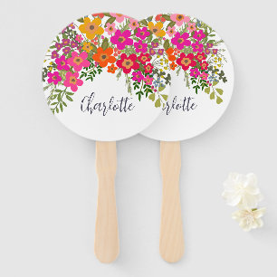Colourful Summer Garden Flowers Custom Name  Hand Fan