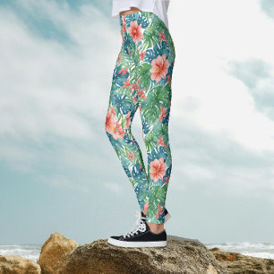 Colourful Summer Hawaiian Leaves And Floral Patter Leggings