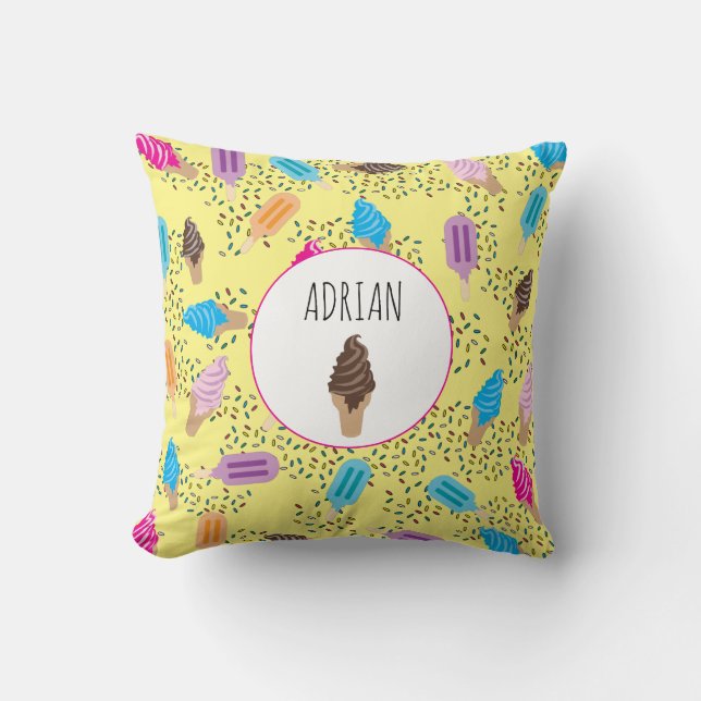 Colourful Summer Ice Cream Ice Pops Pattern Cushion (Front)