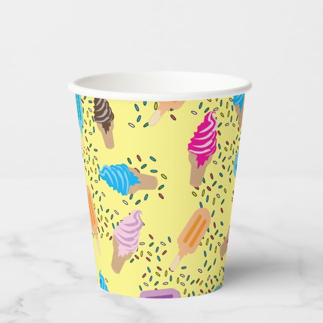 Colourful Summer Ice Cream Ice Pops Pattern Paper Cups (Front)