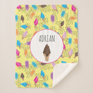 Colourful Summer Ice Cream Ice Pops Pattern Sherpa Blanket