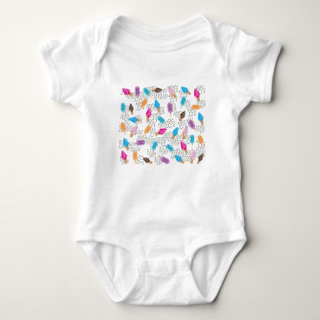 Colourful Summer Ice Cream Pattern Baby Bodysuit (Front)