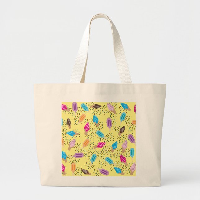 Colourful Summer Ice Cream Pattern Large Tote Bag (Front)