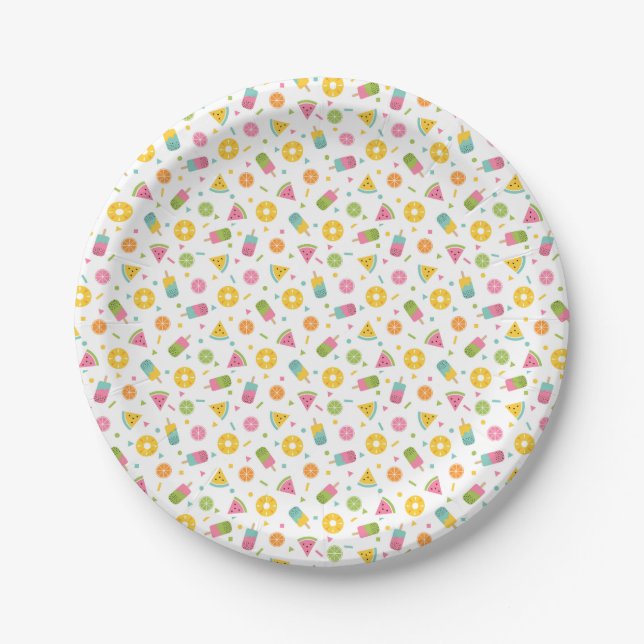Colourful summer ice-cream pattern paper plate (Front)