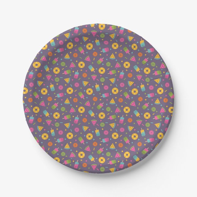 colourful summer ice-cream pattern paper plate (Front)