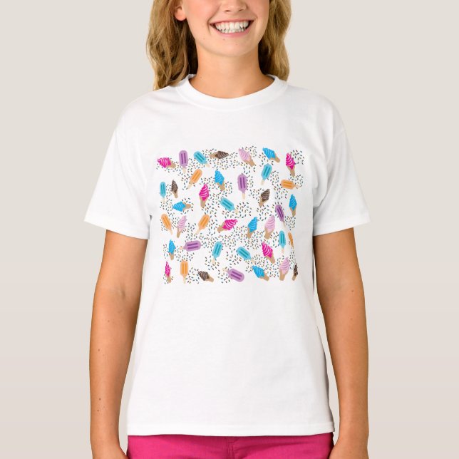 Colourful Summer Ice Cream Pattern T-Shirt (Front)