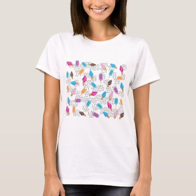 Colourful Summer Ice Cream Pattern T-Shirt (Front)