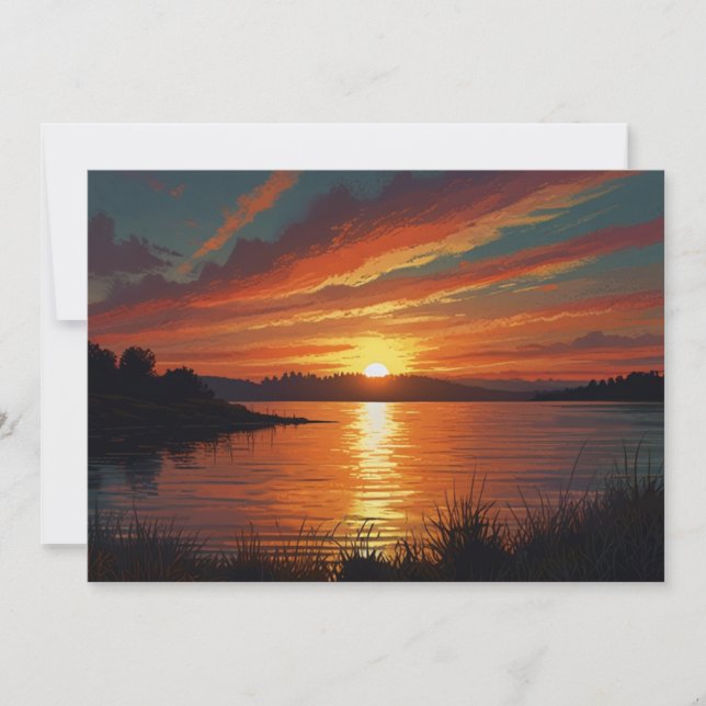 Colourful Summer Lake Sunset Sunrise Reflections Holiday Card (Front)