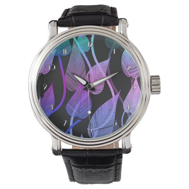 Colourful Summer Leaves Pattern Wrist Watch (Front)