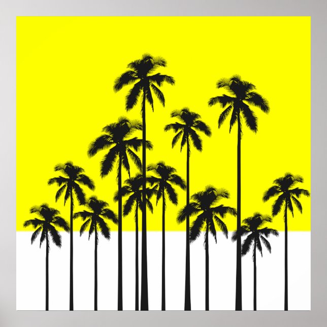 Colourful Summer Neon Yellow & Tropical Palm Trees Poster (Front)