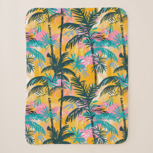 Colourful Summer Palm Tree Pattern Sherpa Blanket