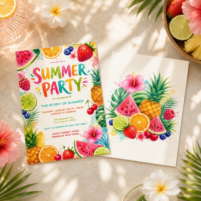 Colourful Summer Party Tropical Fruit Fun Invitation (Creator Uploaded)