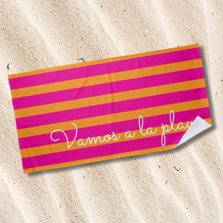 Colourful Summer Pink Orange Text  Beach Towel
