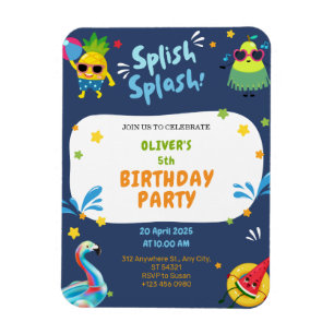 Colourful Summer Pool Birthday Party Invitation   Magnet