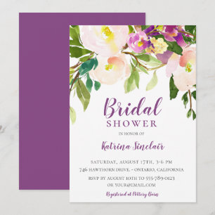 Colourful Summer Purple Floral Bridal Shower Invitation