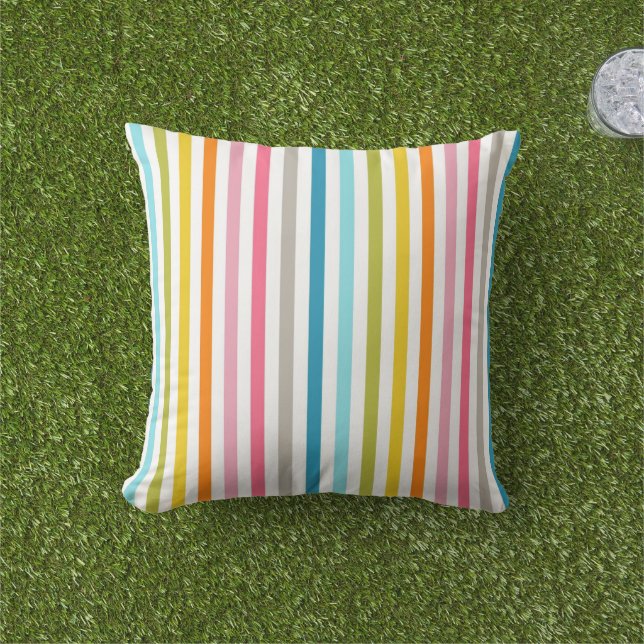 Colourful Summer Rainbow Stripes Cushion (Grass)
