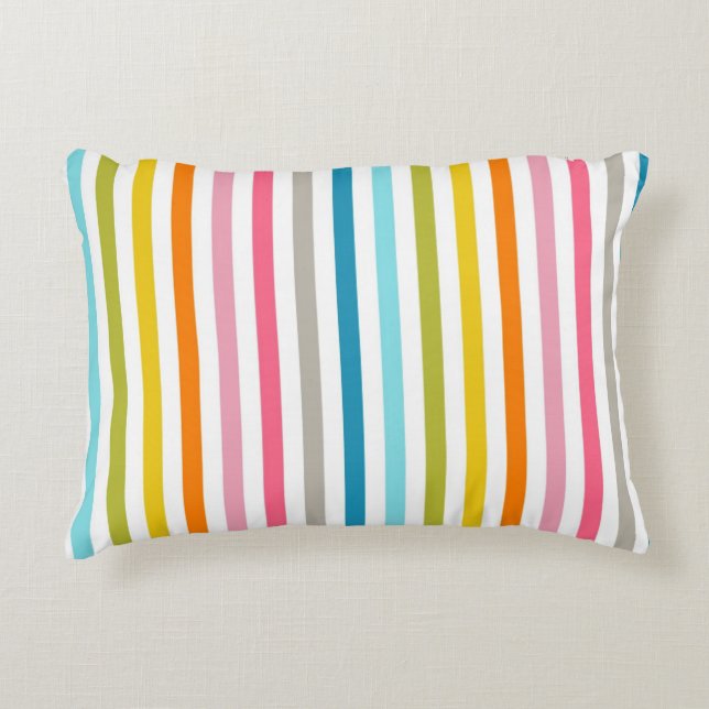 Colourful Summer Rainbow Stripes Decorative Cushion (Front)