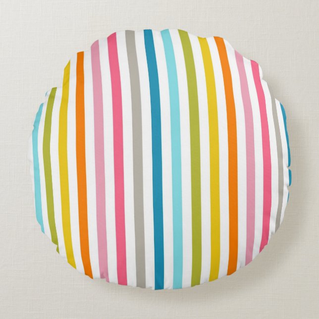 Colourful Summer Rainbow Stripes Round Cushion (Front)